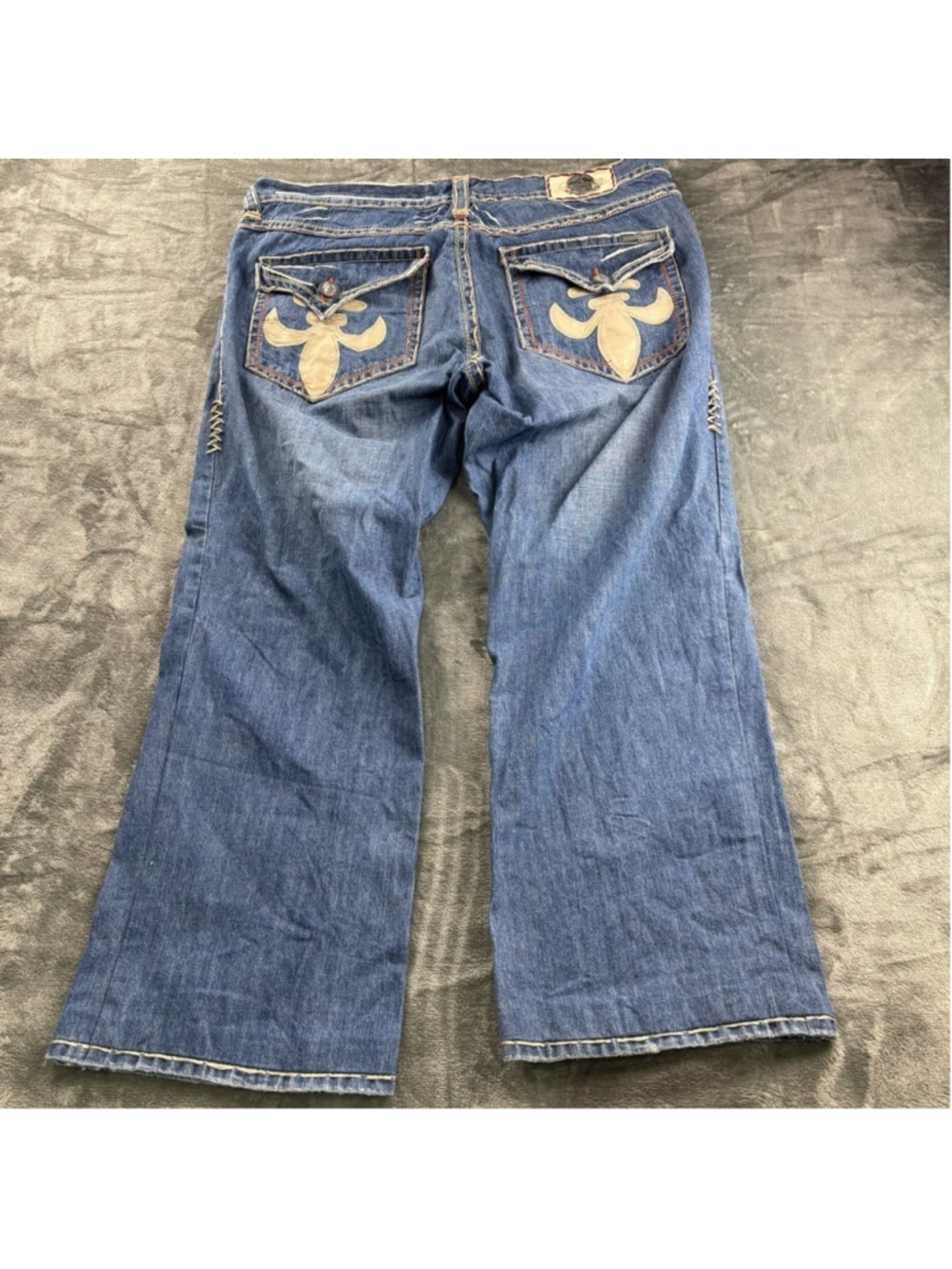 VTG Laguna Beach Jeans Men 40 Y2K Wide Leg White Stitch Streetwear Skull Blue - Picture 11 of 11